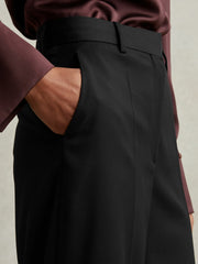 Reiss | Petite Wool-Blend Wide-Leg Suit Trousers in Black