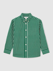 Reiss | 3-9 yrs Cotton-Poplin Striped Oversize Shirt in Green/White