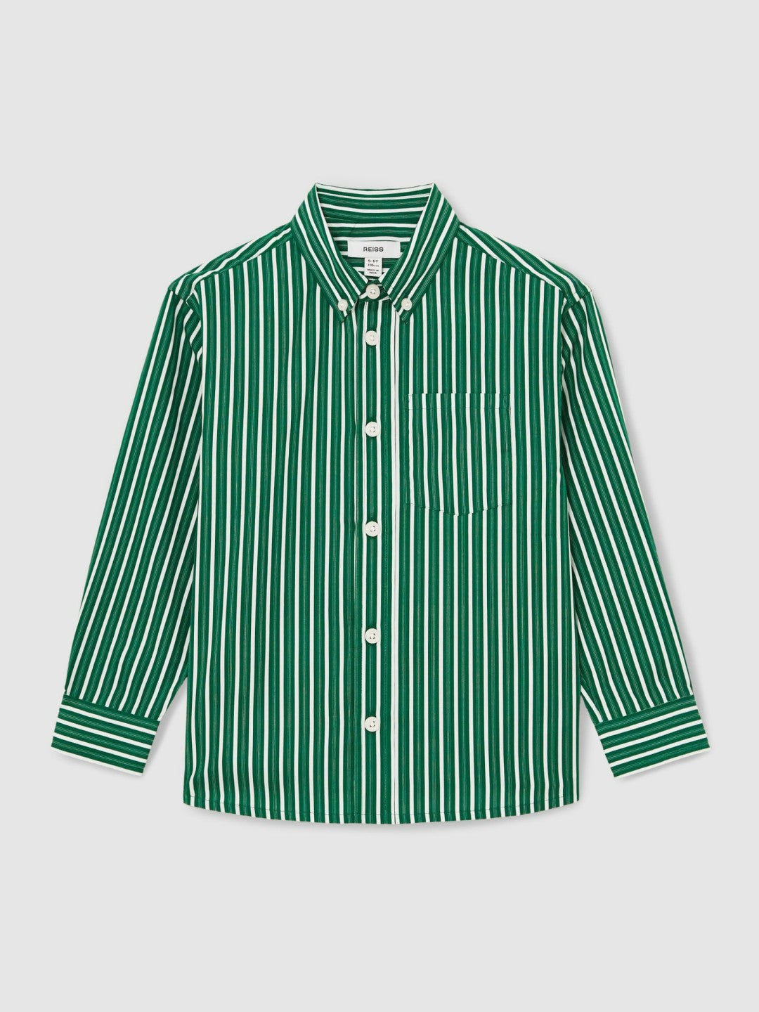 Reiss | 9-13 yrs Cotton-Poplin Striped Oversize Shirt in Green/White