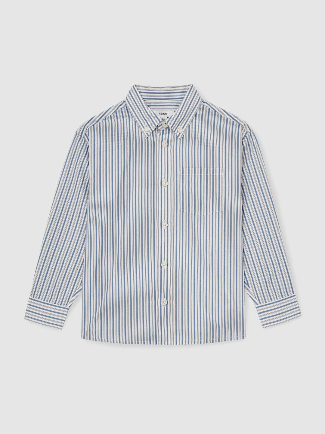 Reiss | 9-13 yrs Cotton-Poplin Striped Oversize Shirt in Blue/White