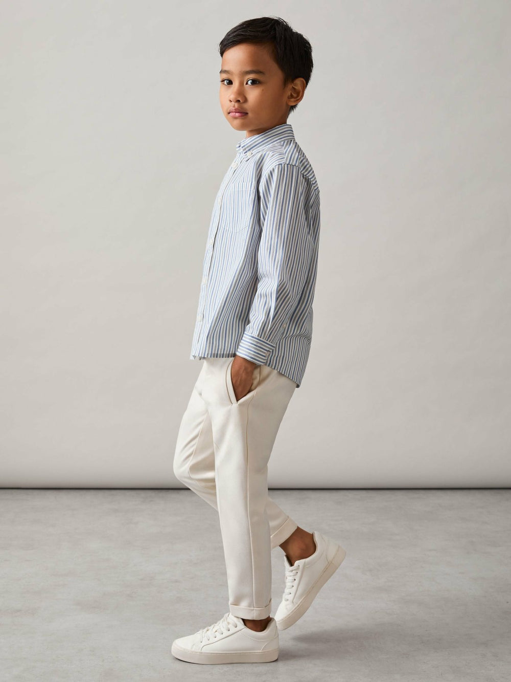Reiss | 9-13 yrs Cotton-Poplin Striped Oversize Shirt in Blue/White