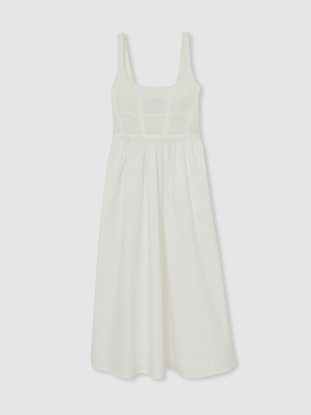 Reiss | Perforated-Knit Cotton-Skirt Midi Dress in Ivory