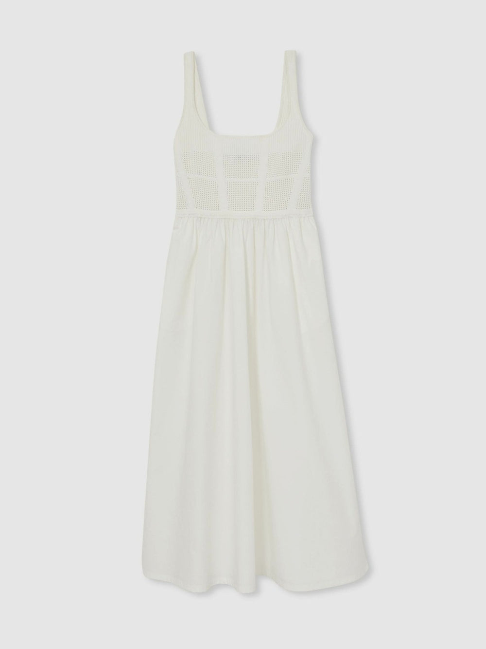 Reiss | Perforated-Knit Cotton-Skirt Midi Dress in Ivory