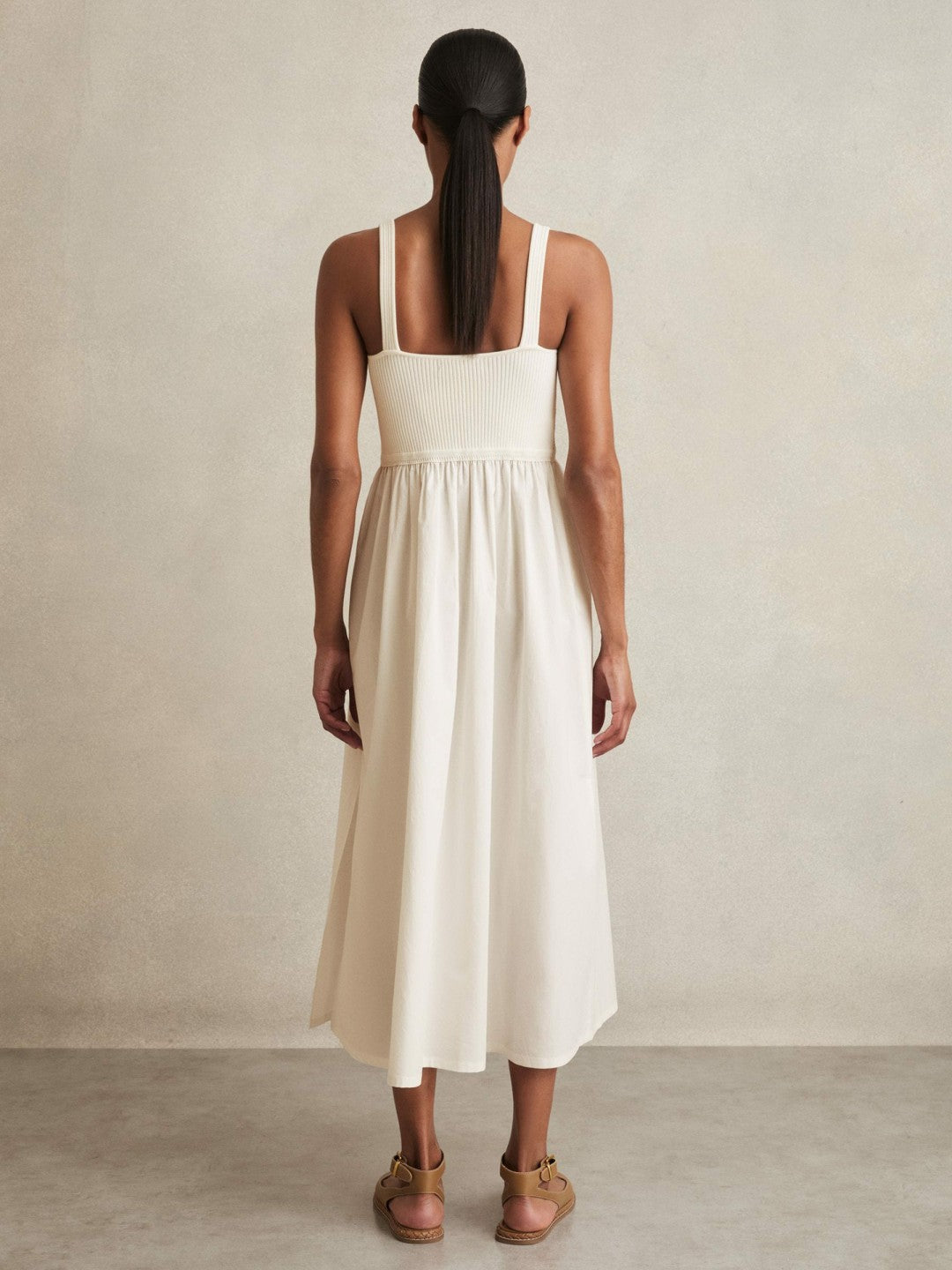 Reiss | Perforated-Knit Cotton-Skirt Midi Dress in Ivory
