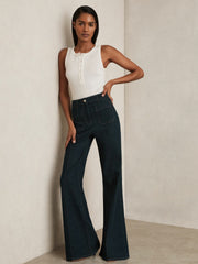 Reiss | Petite Patch-Pocket Flared Jeans in Dark Blue