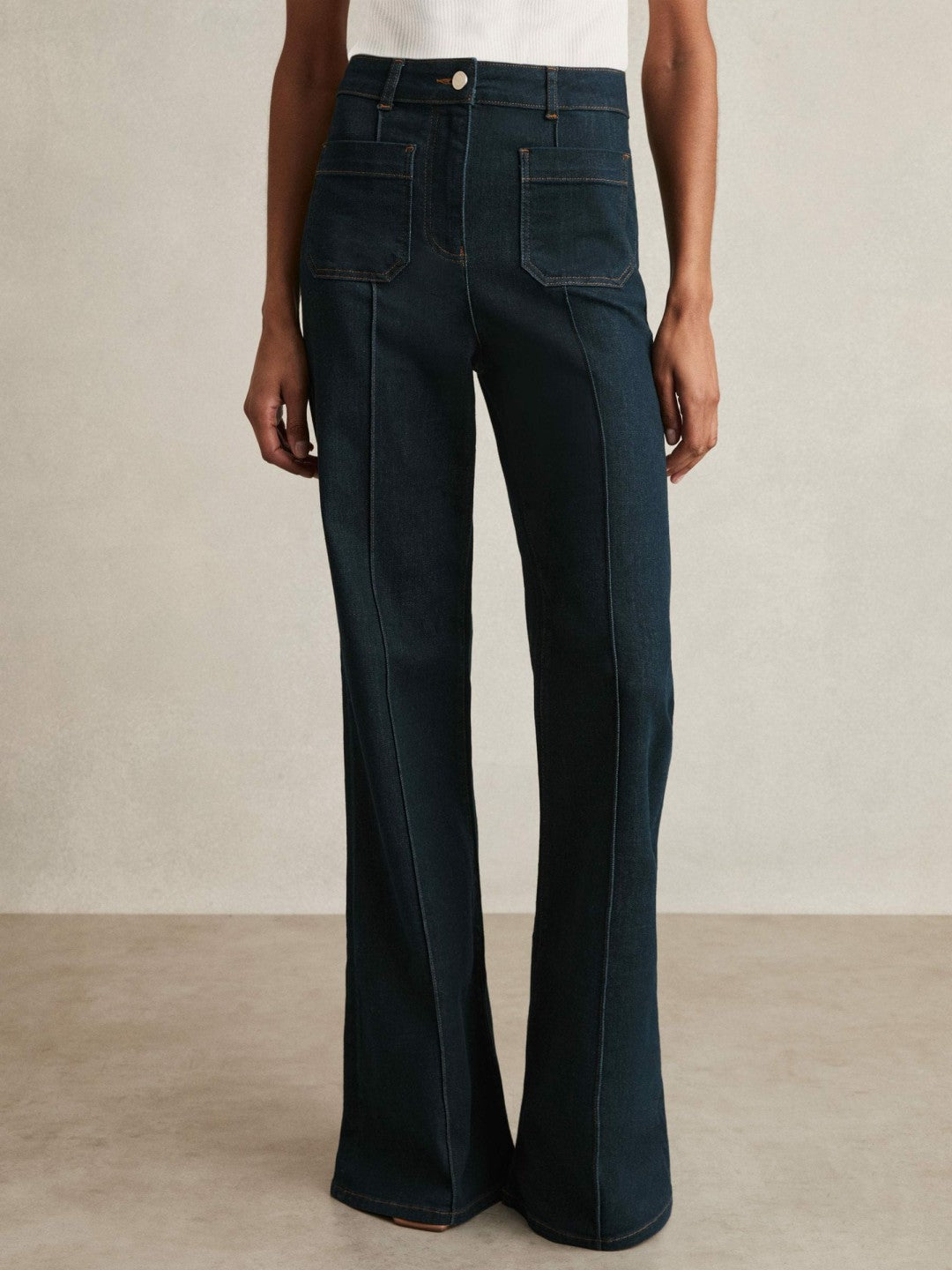 Reiss | Petite Patch-Pocket Flared Jeans in Dark Blue