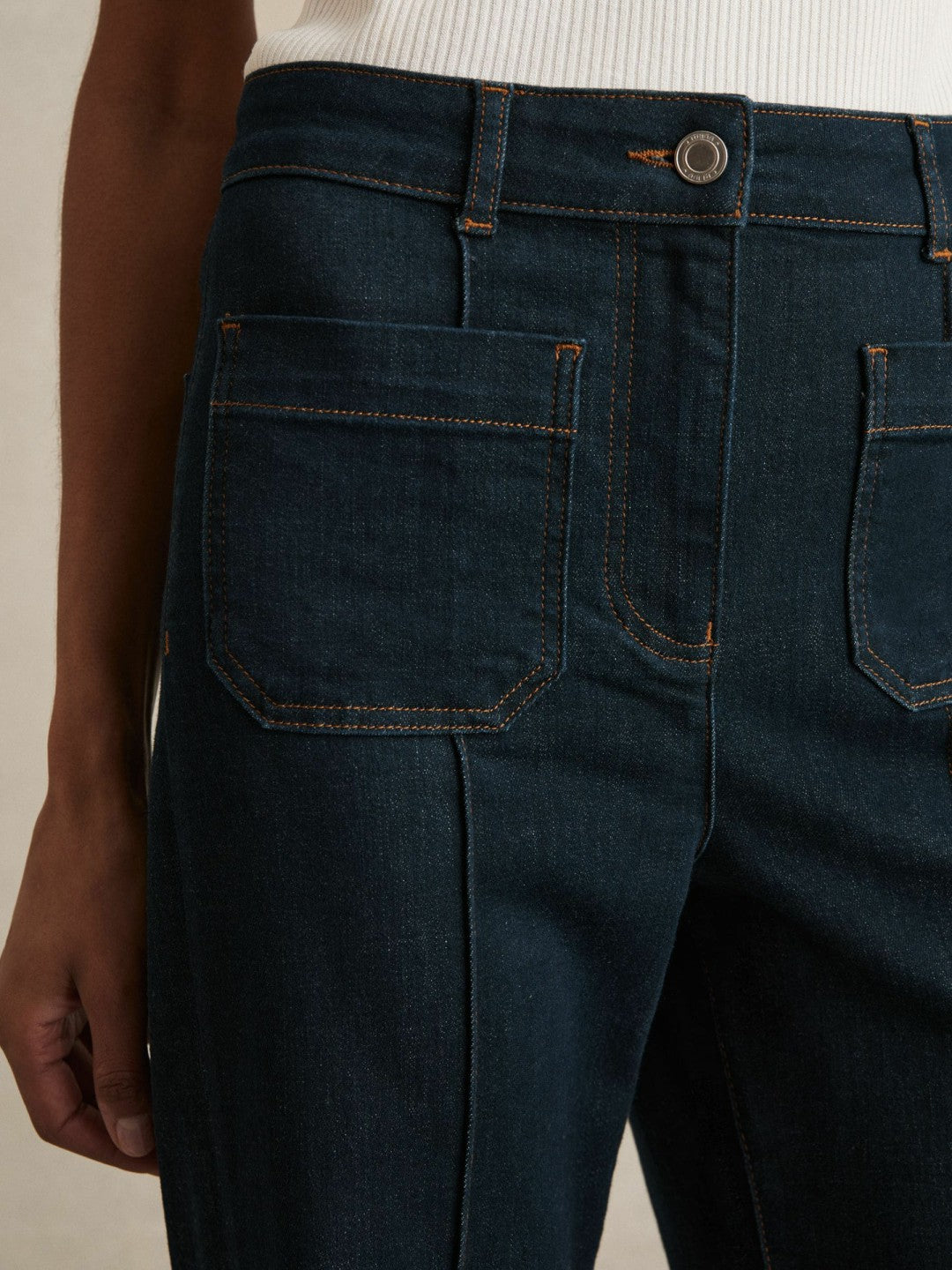 Reiss | Petite Patch-Pocket Flared Jeans in Dark Blue