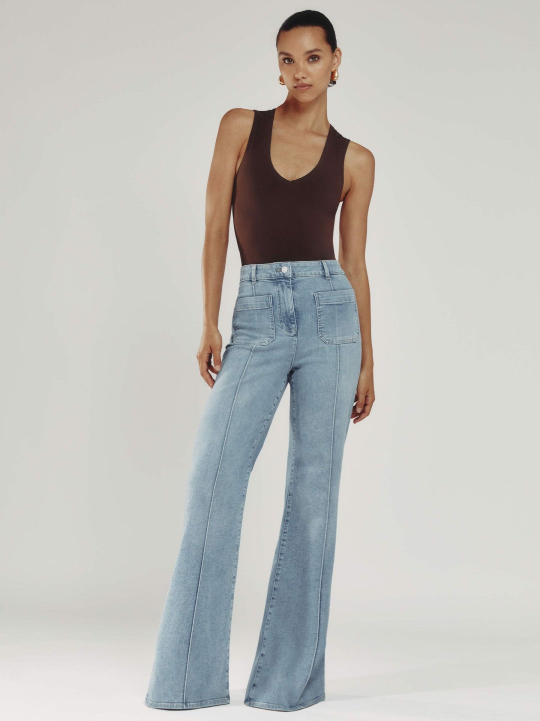 Reiss | Petite Patch-Pocket Flared Jeans in Light Blue