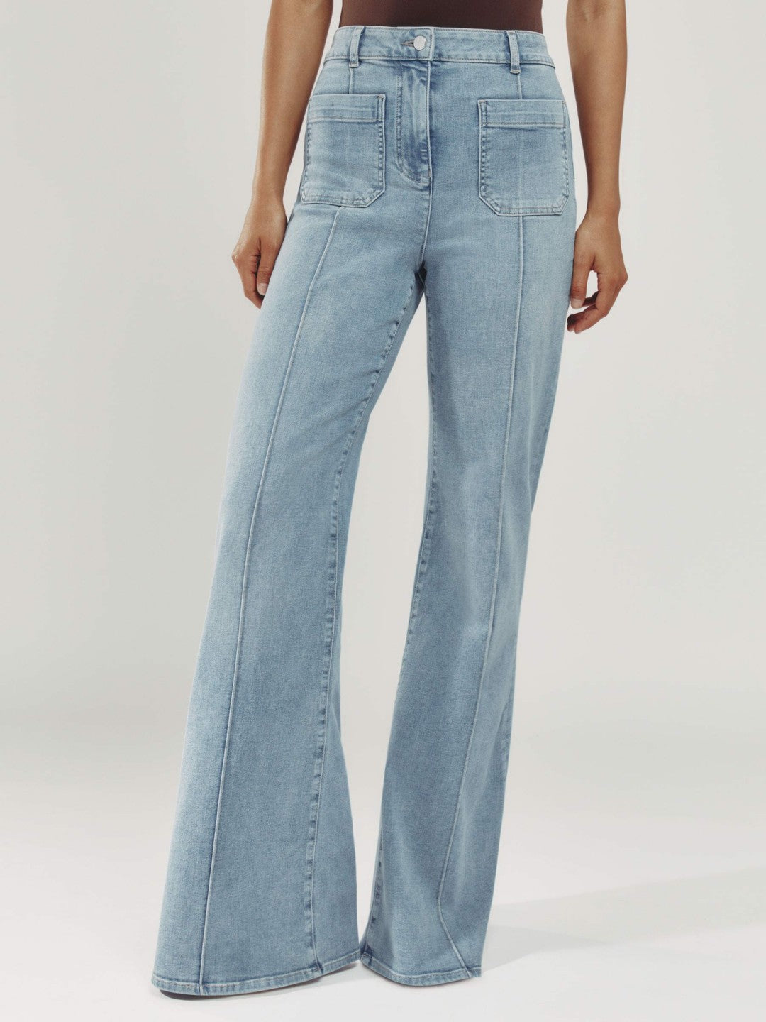 Reiss | Petite Patch-Pocket Flared Jeans in Light Blue