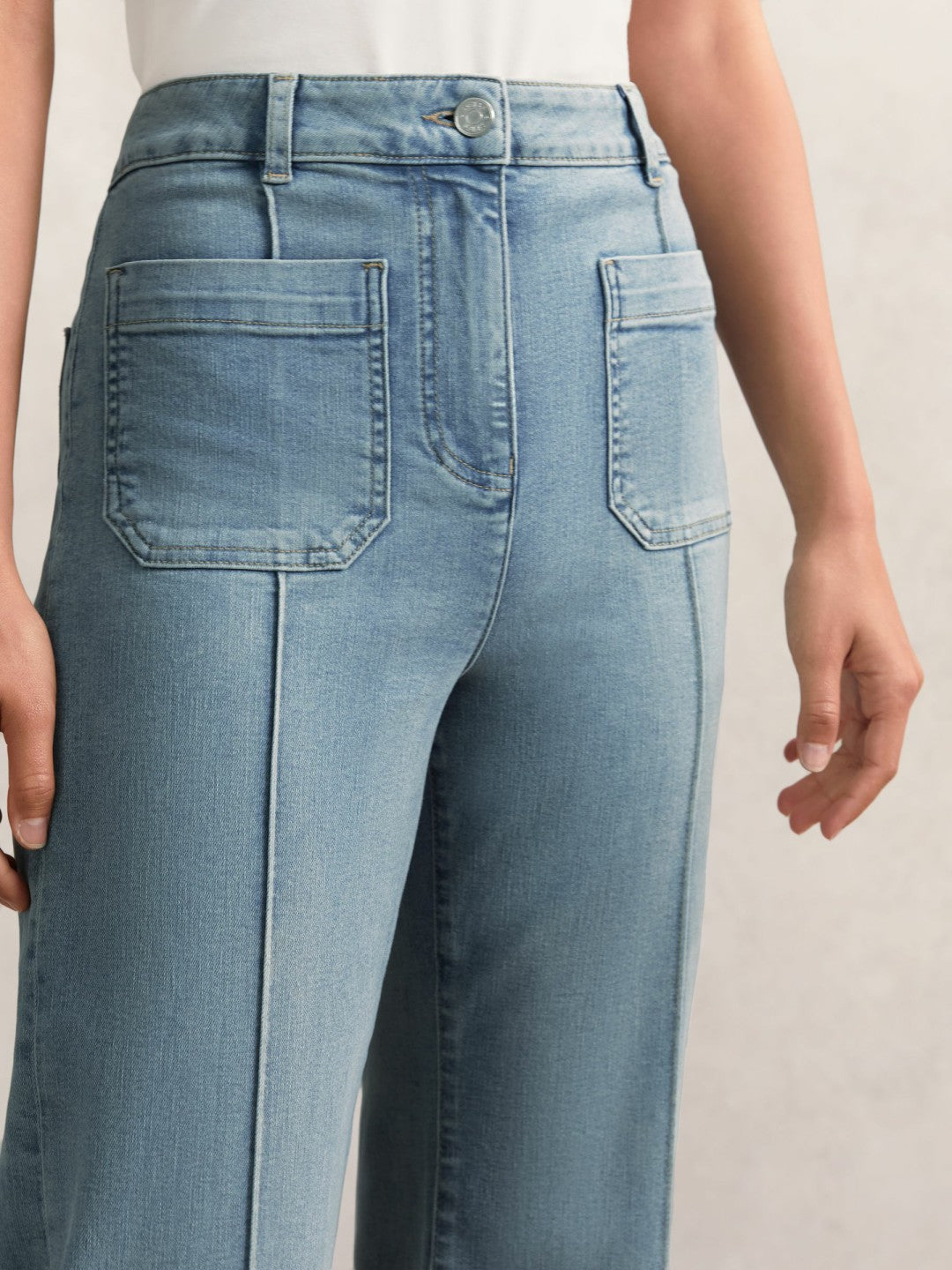 Reiss | Petite Patch-Pocket Flared Jeans in Light Blue