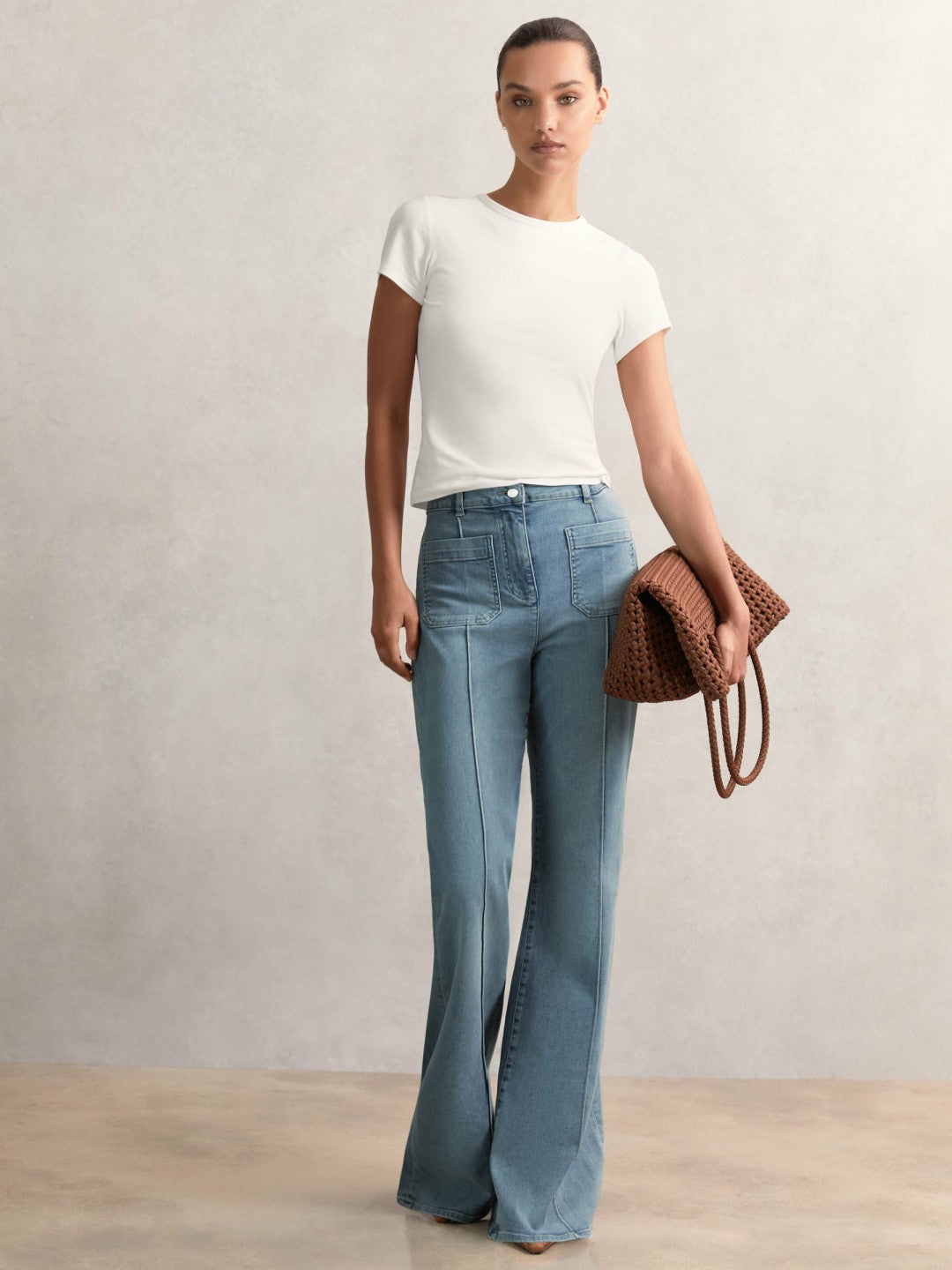 Reiss | Petite Patch-Pocket Flared Jeans in Light Blue