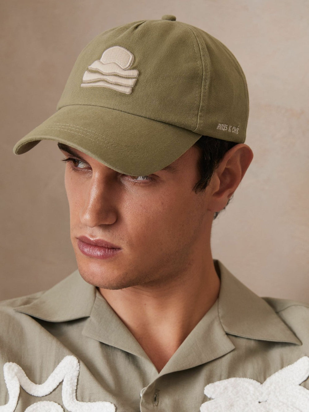 Reiss | Sunset-Embroidered Cap in Washed Sage