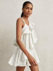 Reiss | Cotton Tiered Ruffle Mini Dress in Ivory