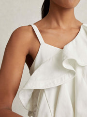 Reiss | Cotton Tiered Ruffle Mini Dress in Ivory