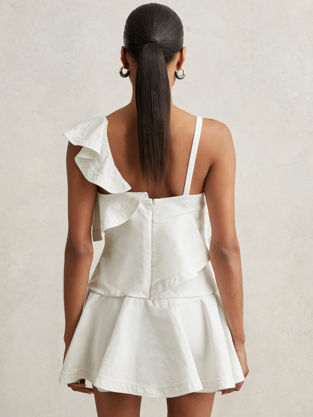 Reiss | Cotton Tiered Ruffle Mini Dress in Ivory