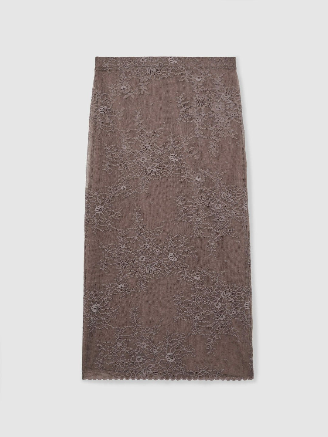 Reiss | Lace Pencil Skirt in Taupe Brown