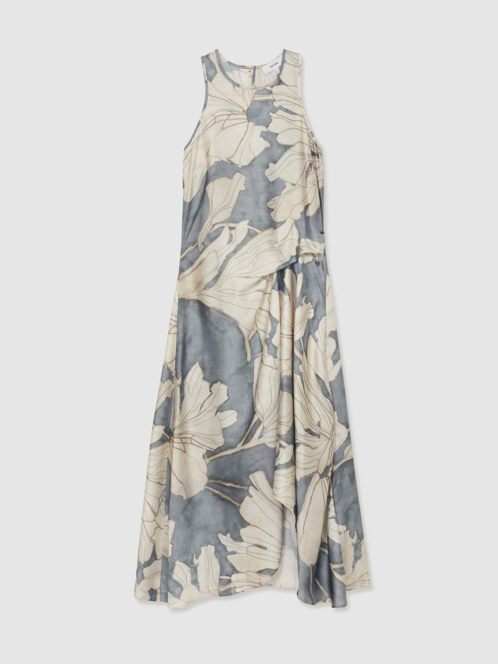 Reiss | Satin Floral Drape Midi Dress in Blue