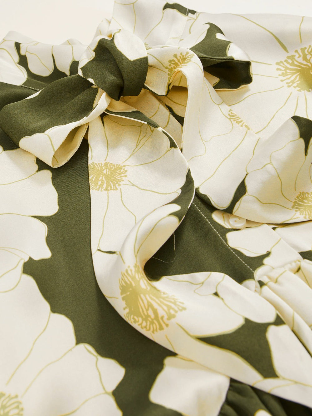 Reiss | Floral Tie-Neck Swing Dress in Ivory/Green