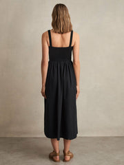 Reiss | Perforated-Knit Cotton-Skirt Midi Dress in Navy