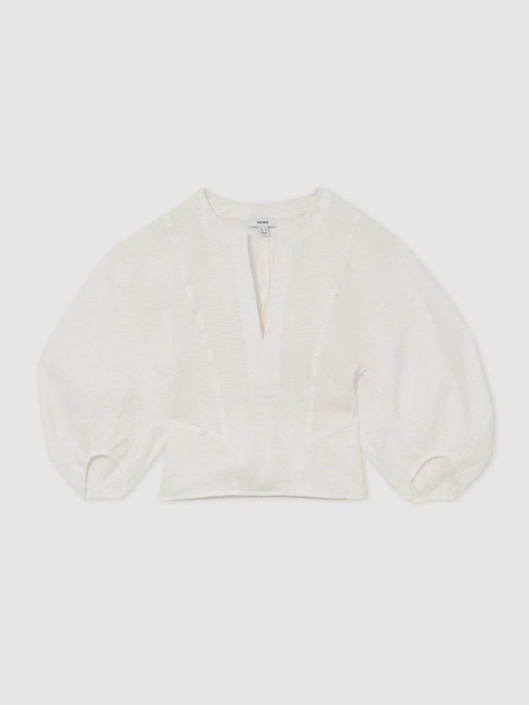 Reiss | Linen Balloon-Sleeve Top in Ivory