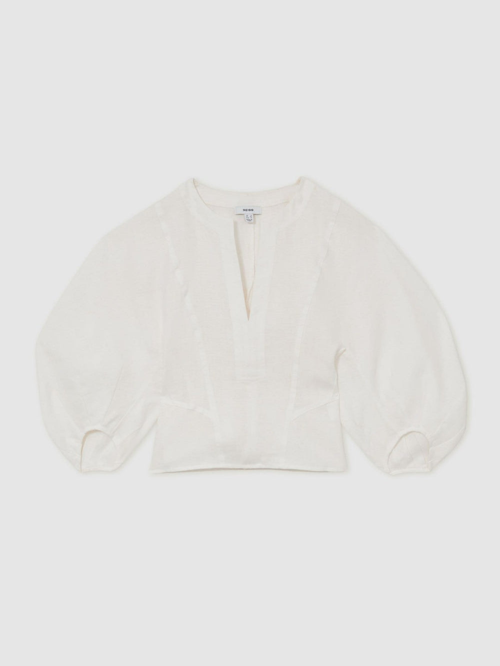 Reiss | Linen Balloon-Sleeve Top in Ivory