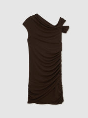 Reiss | Ruched Jersey Mini Dress in Chocolate Brown