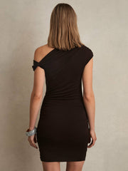 Reiss | Ruched Jersey Mini Dress in Chocolate Brown