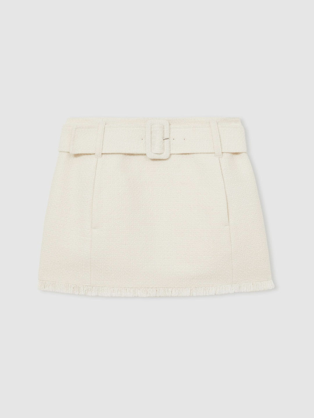Reiss | Bouclé Belted Mini Skirt With Wool and Cotton in White