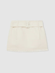Reiss | Bouclé Belted Mini Skirt With Wool and Cotton in White