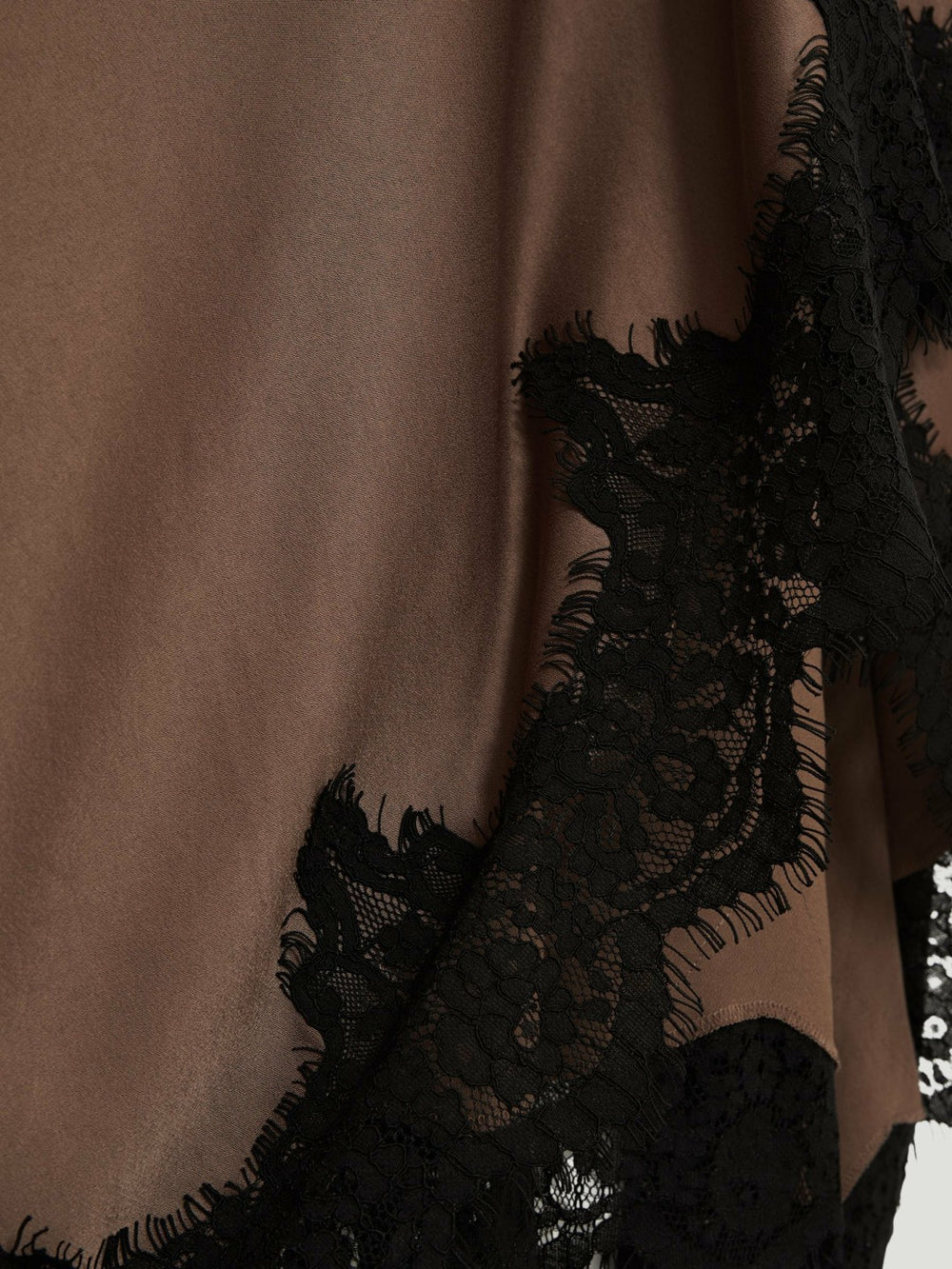 Reiss | Petite Satin Drape Lace-Trim Dress in Mocha Brown