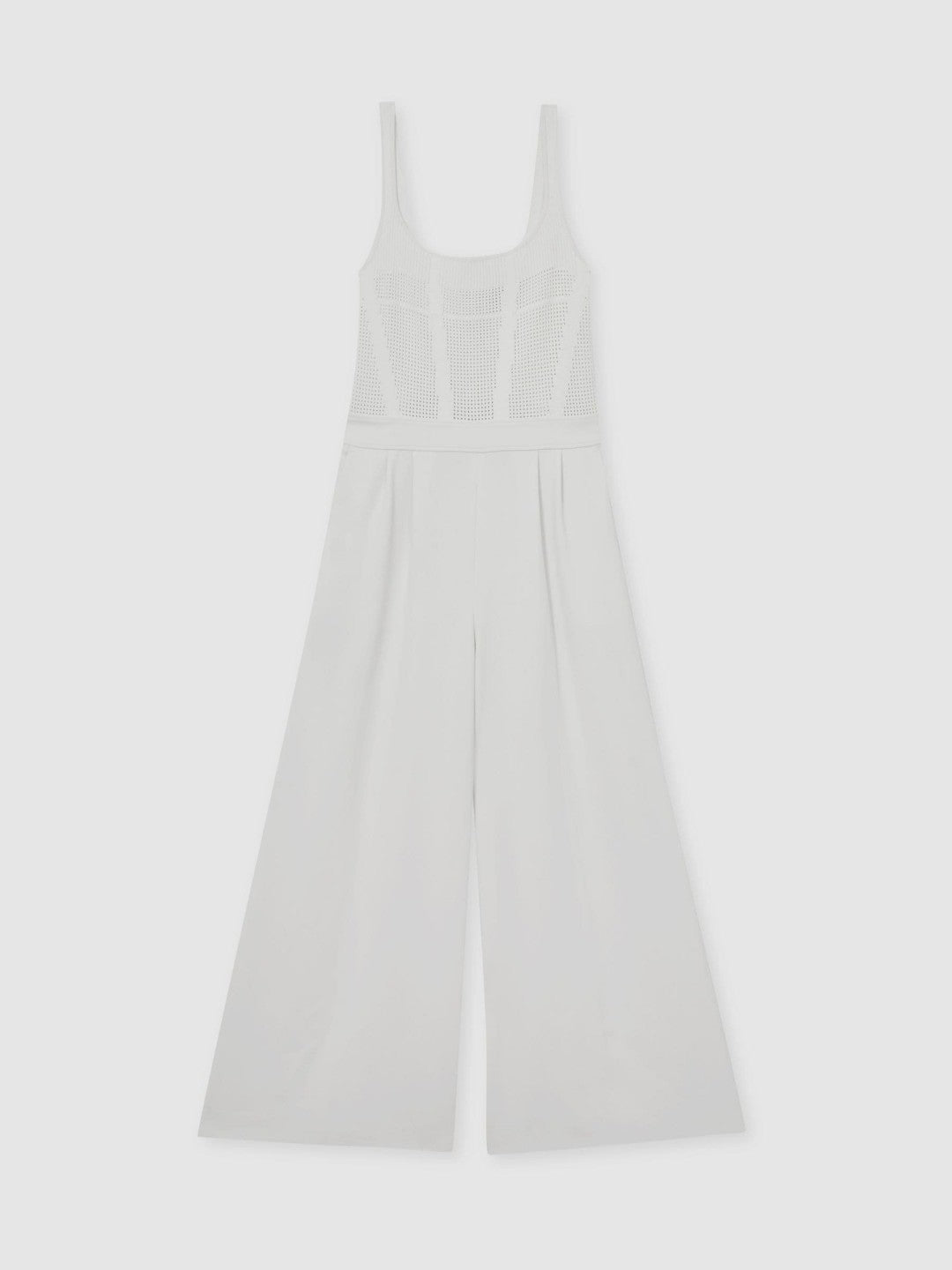 Reiss | Perforated-Knit Wide-Leg Jumpsuit in Ivory