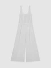 Reiss | Perforated-Knit Wide-Leg Jumpsuit in Ivory