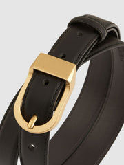 Reiss | Leather Curved-Buckle Belt in Black