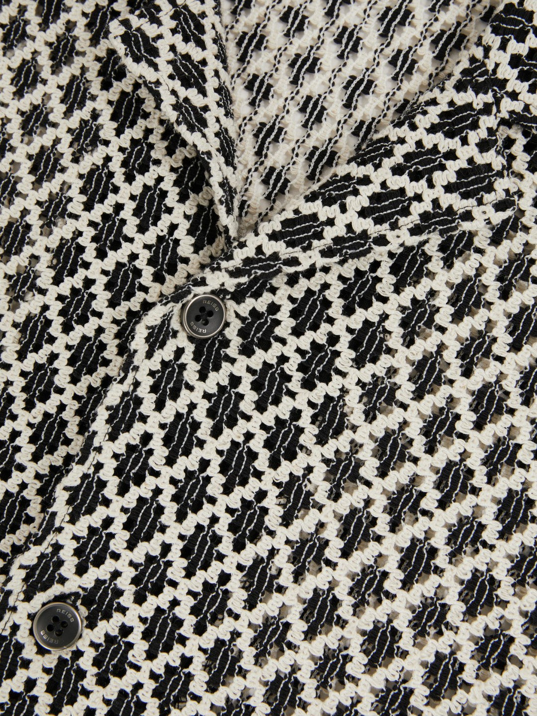 Reiss | Geometric-Crochet Cuban-Collar Shirt in Navy/White