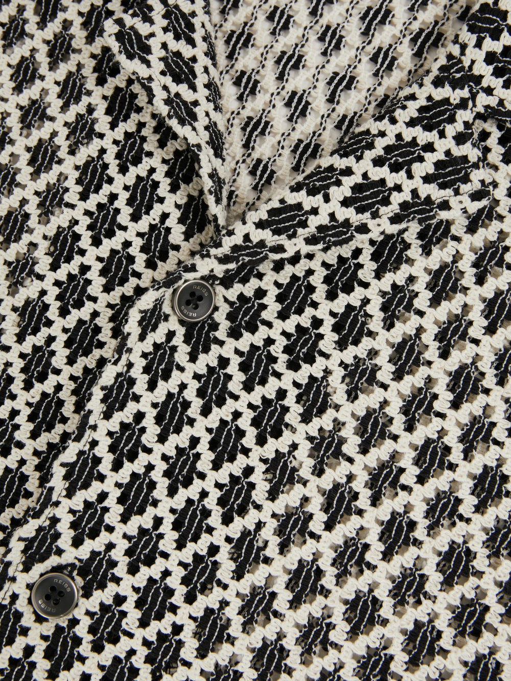 Reiss | Geometric-Crochet Cuban-Collar Shirt in Navy/White