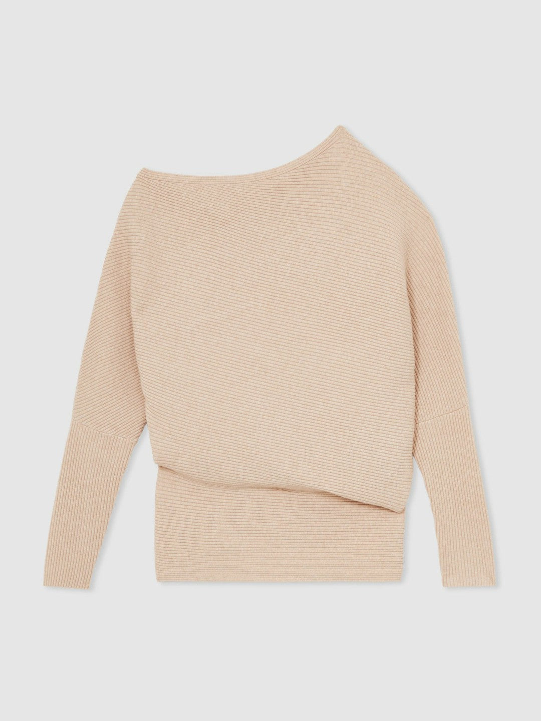 Reiss | Asymmetric Draped Knitted Jumper in Oatmeal Neutral