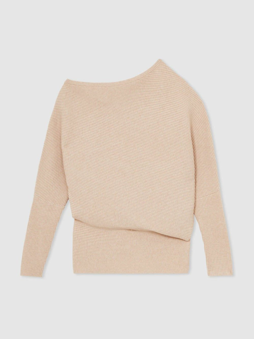 Reiss | Asymmetric Draped Knitted Jumper in Oatmeal Neutral