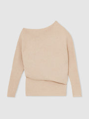 Reiss | Asymmetric Draped Knitted Jumper in Oatmeal Neutral