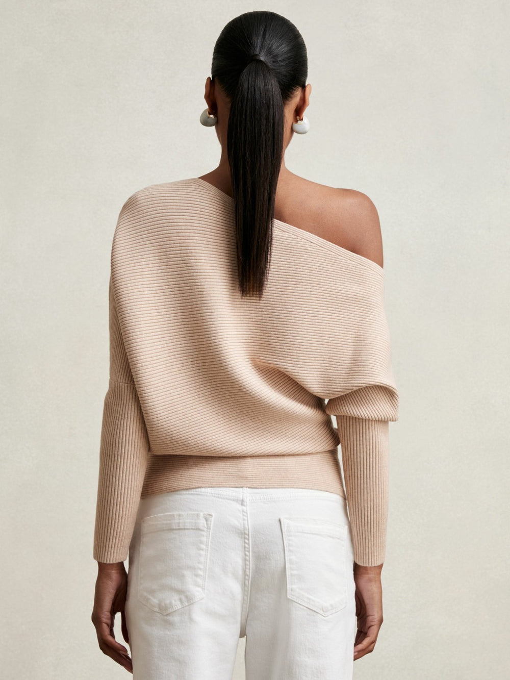 Reiss | Asymmetric Draped Knitted Jumper in Oatmeal Neutral
