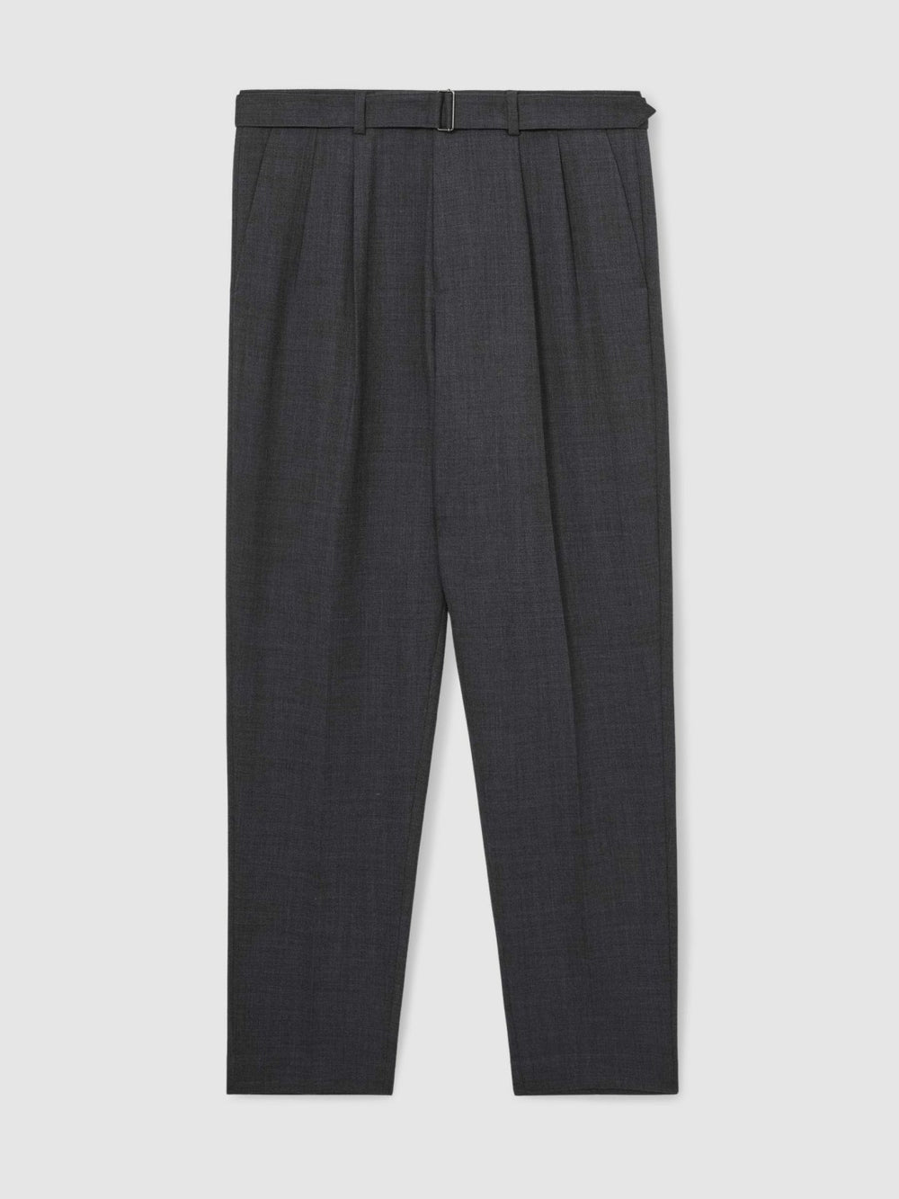 Reiss | Wool-Blend Belted Pleated Trousers Regular-Fit in Charcoal Grey
