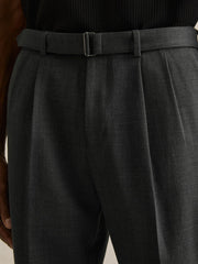 Reiss | Wool-Blend Belted Pleated Trousers Regular-Fit in Charcoal Grey