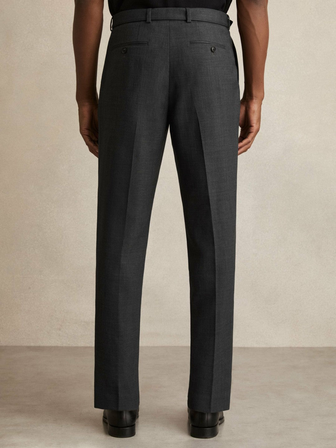 Reiss | Wool-Blend Belted Pleated Trousers Regular-Fit in Charcoal Grey