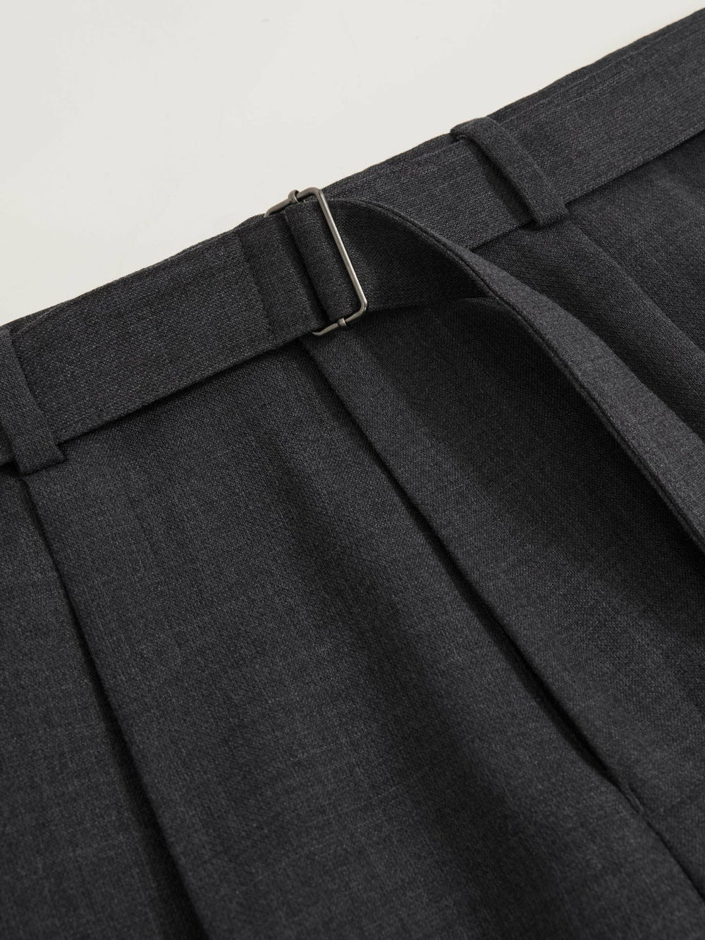 Reiss | Wool-Blend Belted Pleated Trousers Regular-Fit in Charcoal Grey