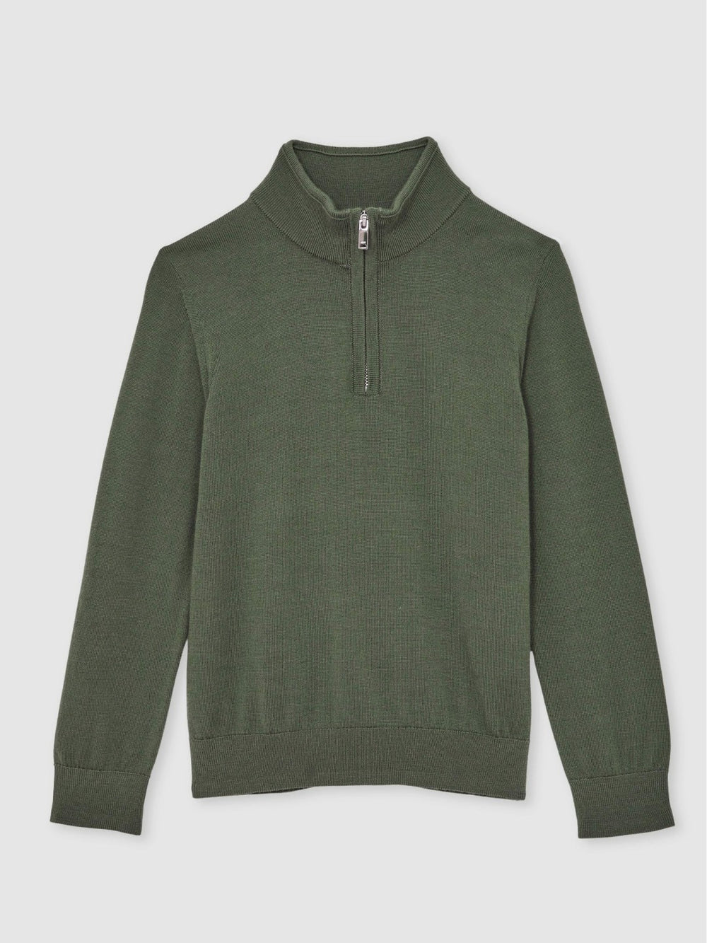 Reiss | 9-13 yrs Merino Wool Half-Zip Funnel Neck Jumper in Kale Green