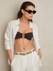 Reiss | Leather Curved-Buckle Skinny Belt in Taupe