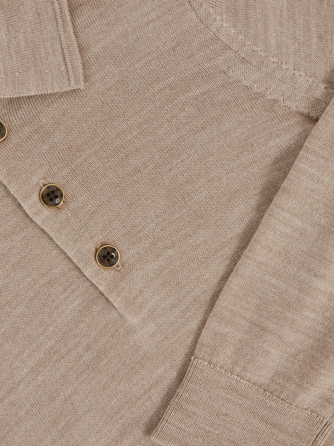 Reiss | 9-13 yrs Merino Wool Long-Sleeve Polo Shirt in Wheat Melange