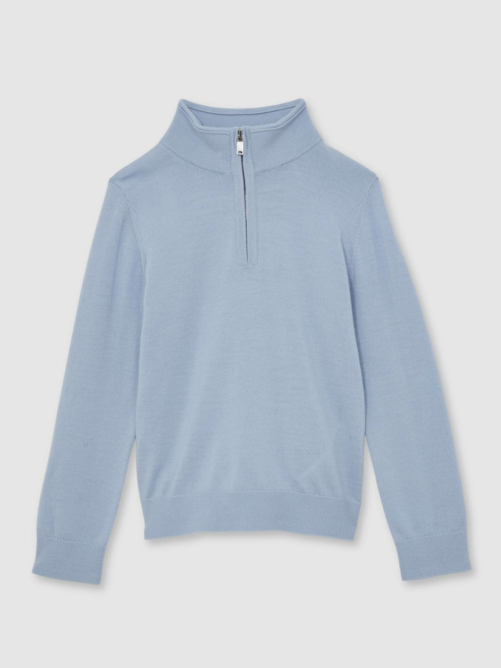 Reiss | 9-13 yrs Merino Wool Half-Zip Funnel Neck Jumper in Soft Blue Melange