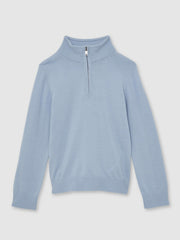 Reiss | 9-13 yrs Merino Wool Half-Zip Funnel Neck Jumper in Soft Blue Melange