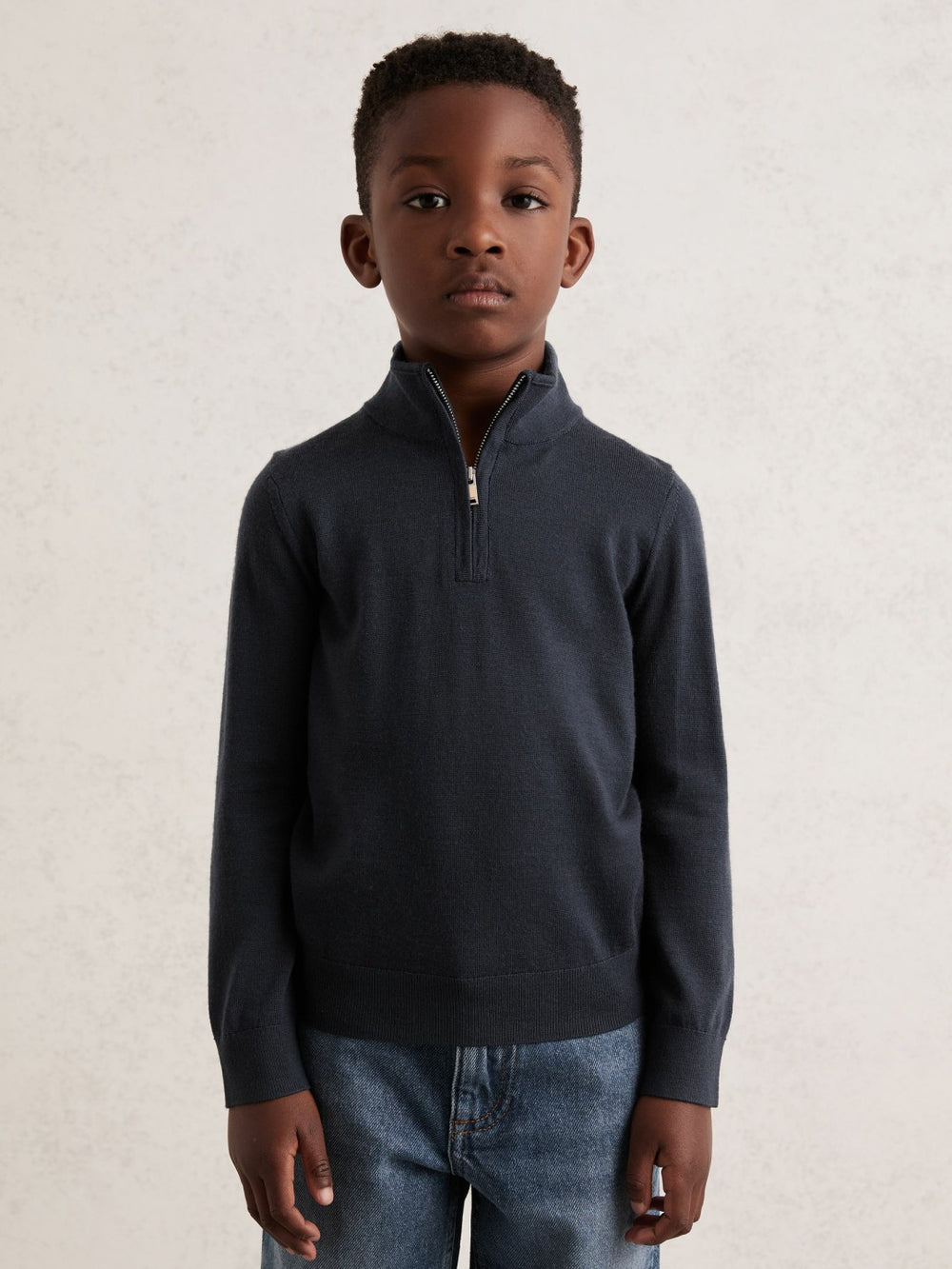 Reiss | 3-9 yrs Merino Wool Half-Zip Funnel Neck Jumper in Midnight Navy