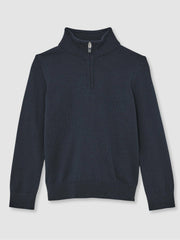 Reiss | 3-9 yrs Merino Wool Half-Zip Funnel Neck Jumper in Midnight Navy